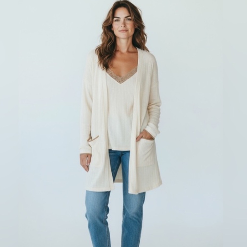 SOLD Blu Pepper NWT Cozy Cream Pointelle Stretch Knit Lounge CARDIGAN ONLY